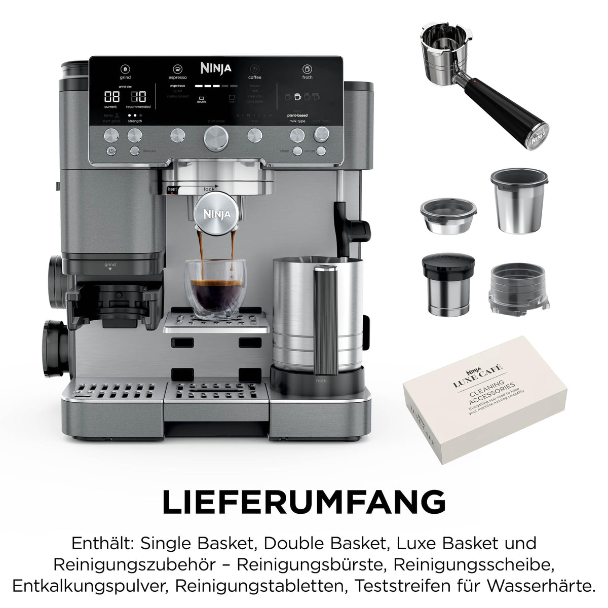 Ninja Luxe Premier 3-in-1 Kaffeemaschine, Espresso & Cold Brew, Grau-Metall