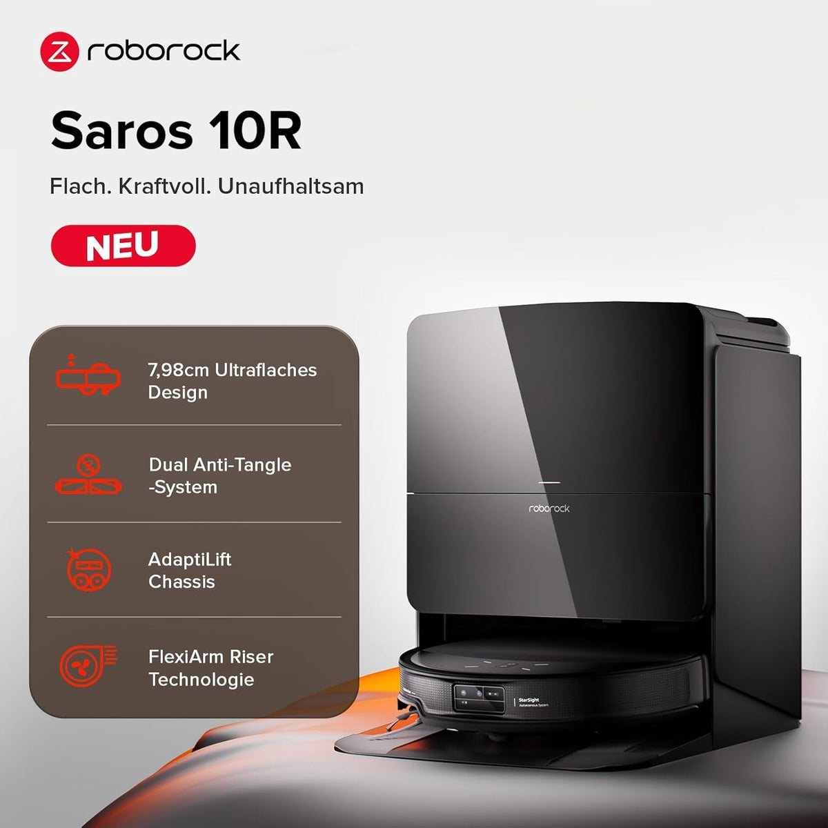 roborock Saros 10R Saugroboter mit Wischfunktion&angebbarem Wischmopp