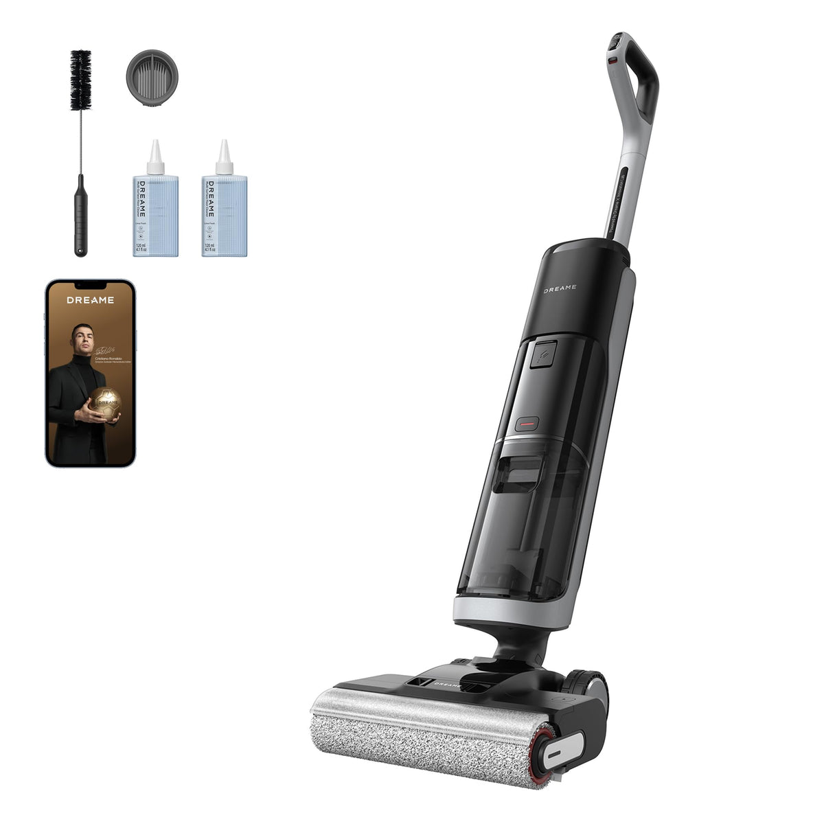 dreame H14 Pro Nass- und Trockensauger, 180° Lie-Flat, 60 °C Bürstenpflege, 5-min Trocknung, automatische Lösungsmittelverteilung, App-Steuerung, Doppelrotationsbürste, 18 kPa Saugkraft, Doppelkante