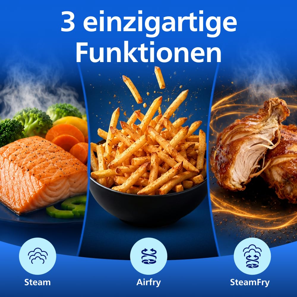 Philips Steam Airfryer 5000 Heißluftfritteuse, Schwarz, 9 L