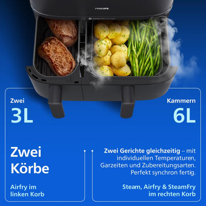 Philips Steam Airfryer 5000 Heißluftfritteuse, Schwarz, 9 L
