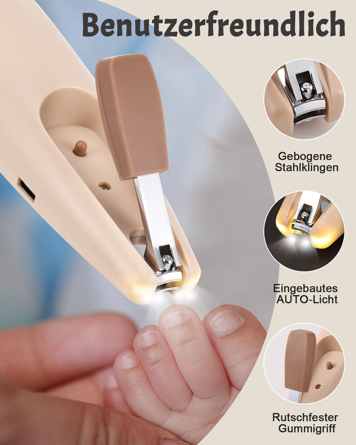 Lictin Baby Nagelfeile Elektrisch, 25 in 1 Baby Nagelset,Khaki