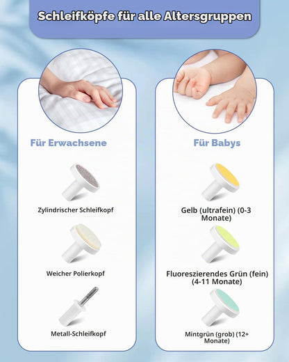 Lictin Baby Nagelfeile Elektrisch, Elektrische Nagelfeile mit 6 Schleifkopf,30 in 1 Baby Nagelset mit LED Licht, Nagelpflegeset Elektrisch für Babys, Kleinkind, Erwachsene, USB Laden, Hellblau