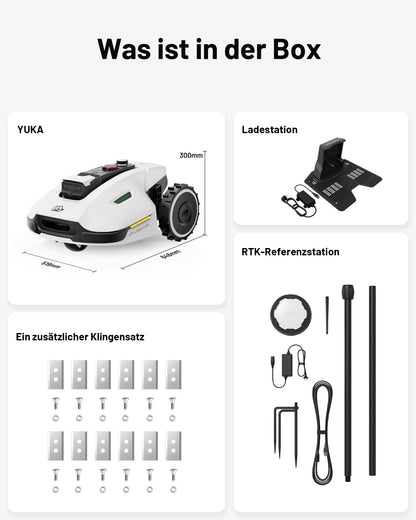 MAMMOTION YUKA 2000 Mähroboter ohne Begrenzungskabel, Max. 2400m², NetRTK+Vision, Keine RTK-Antenne, Auto-Kartierung,2000m², Intelligenter Rasenmäher Roboter mit 4G-Modul, 50% Steigung(YUKA 2000)