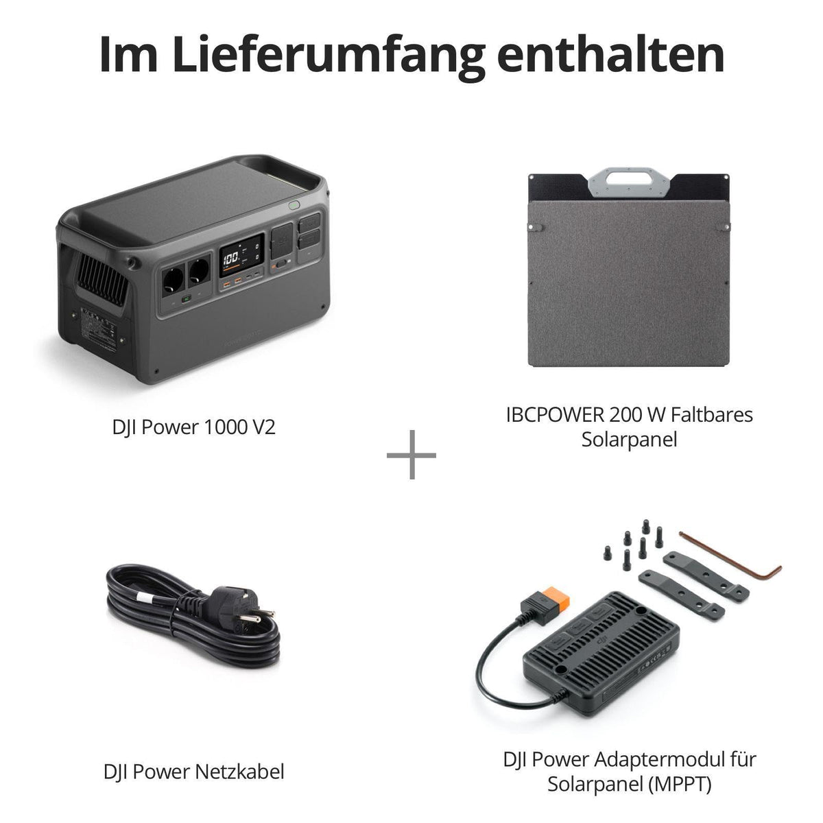 DJI Power 1000 V2 tragbare Powerstation, 200W faltbares Solarpanel, 1024 Wh LFP-Akku, 2600 W stabile Ausgangsleistung, in 37 Min. von 0% auf 80%, maximale Sicherheit, Camping, Stromausfall