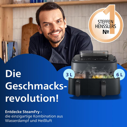 Philips Steam Airfryer 5000 Heißluftfritteuse, Schwarz, 9 L