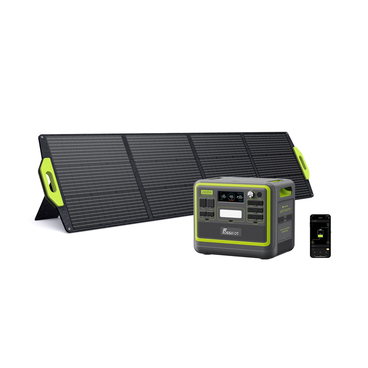 FOSSiBOT F2400 Powerstation mit 200W Solarpanel, Solargenerator 2048Wh LiFePO4 Batterie 230V 2400W 3AC Ausgängen (4800W Peak), Mobile Stromerzeuger für Camping/Reise/Zuhause/Notfall usw