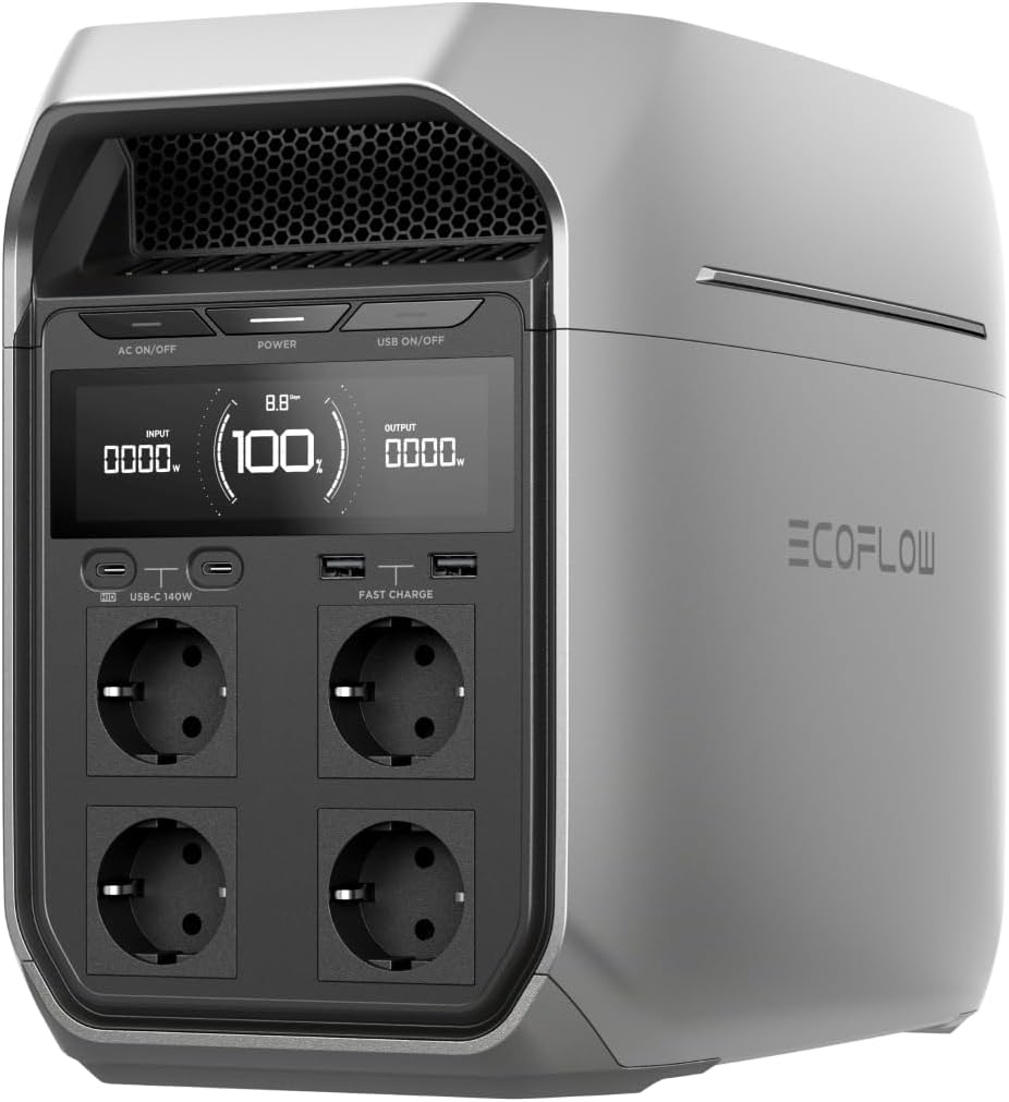 EF ECOFLOW Delta 3 Plus Portable Power Station, 1024 Wh LiFePO4 Battery, Fully Charged in 56 Minutes, 1800 W (3600 W Peak) Solar Generator for Emergency Power Supply, Camping