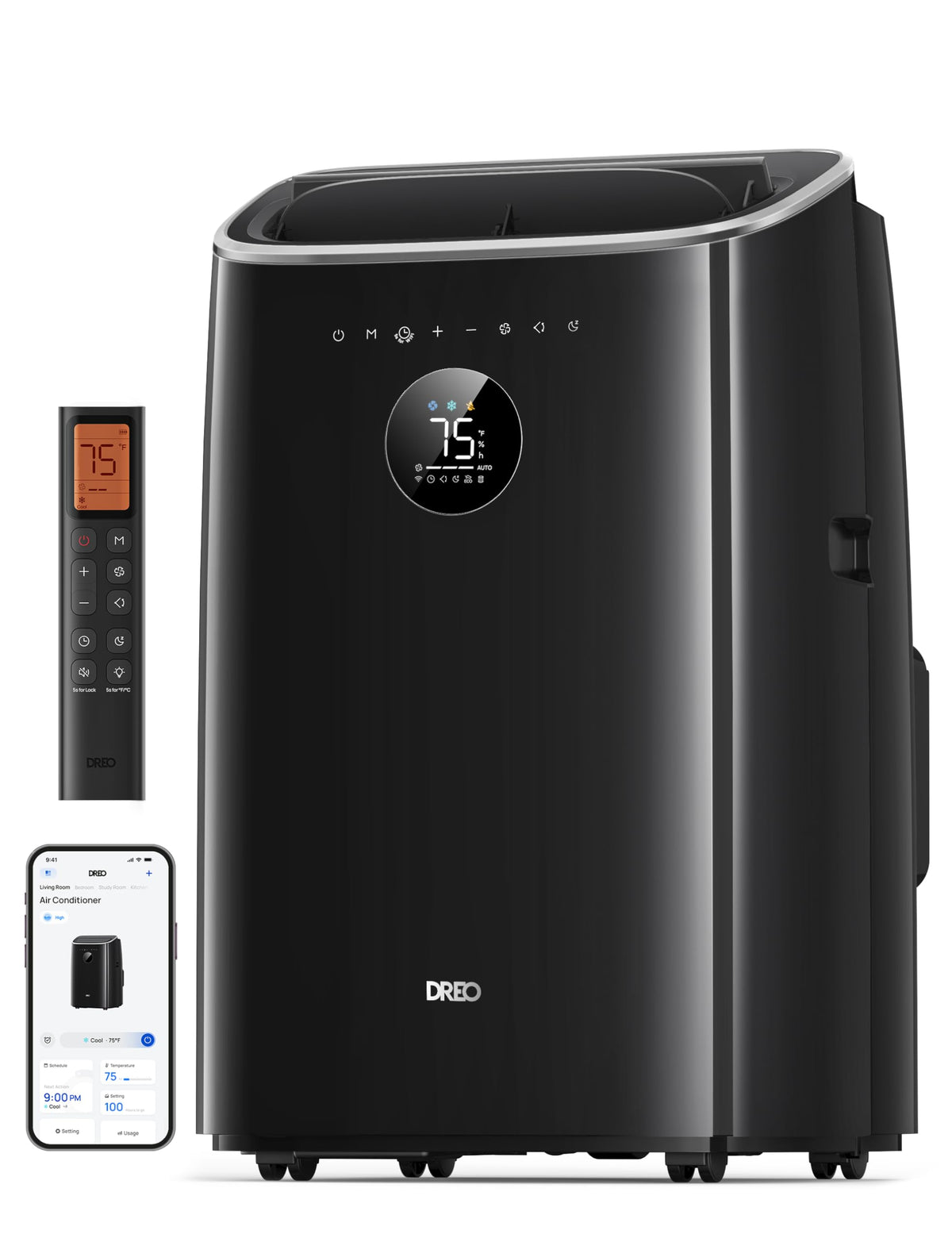 DREO Mobile Air Conditioner, 7,500 BTU Mobile Air Conditioner for Bedroom & Office, 3-in-1 Cooling/Ventilation/Dehumidification, App/Voice Control/Remote Control, Drainage-Free, Window Set, 2.5L/h