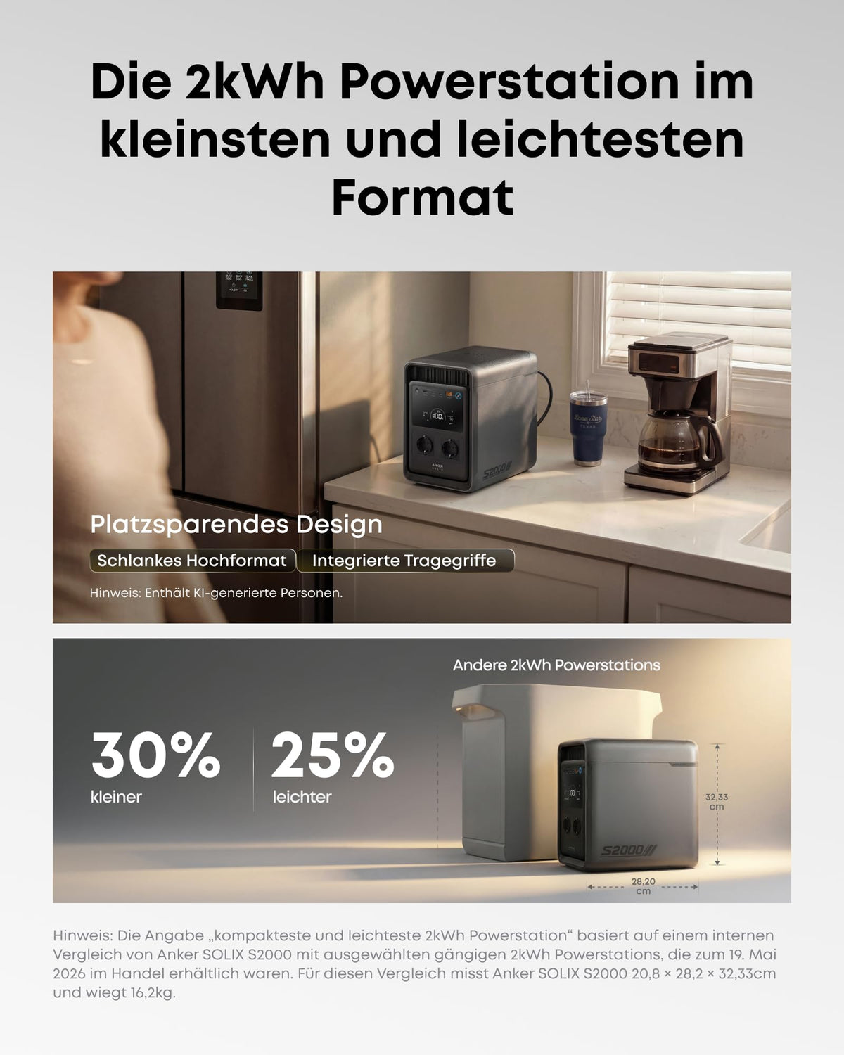 Anker SOLIX S2000 Tragbare Powerstation, 2000Wh, 1500W Hausstromversorgung