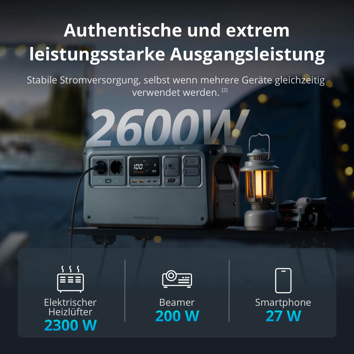 DJI Power 1000 V2 tragbare Powerstation, 200W faltbares Solarpanel, 1024 Wh LFP-Akku, 2600 W stabile Ausgangsleistung, in 37 Min. von 0% auf 80%, maximale Sicherheit, Camping, Stromausfall