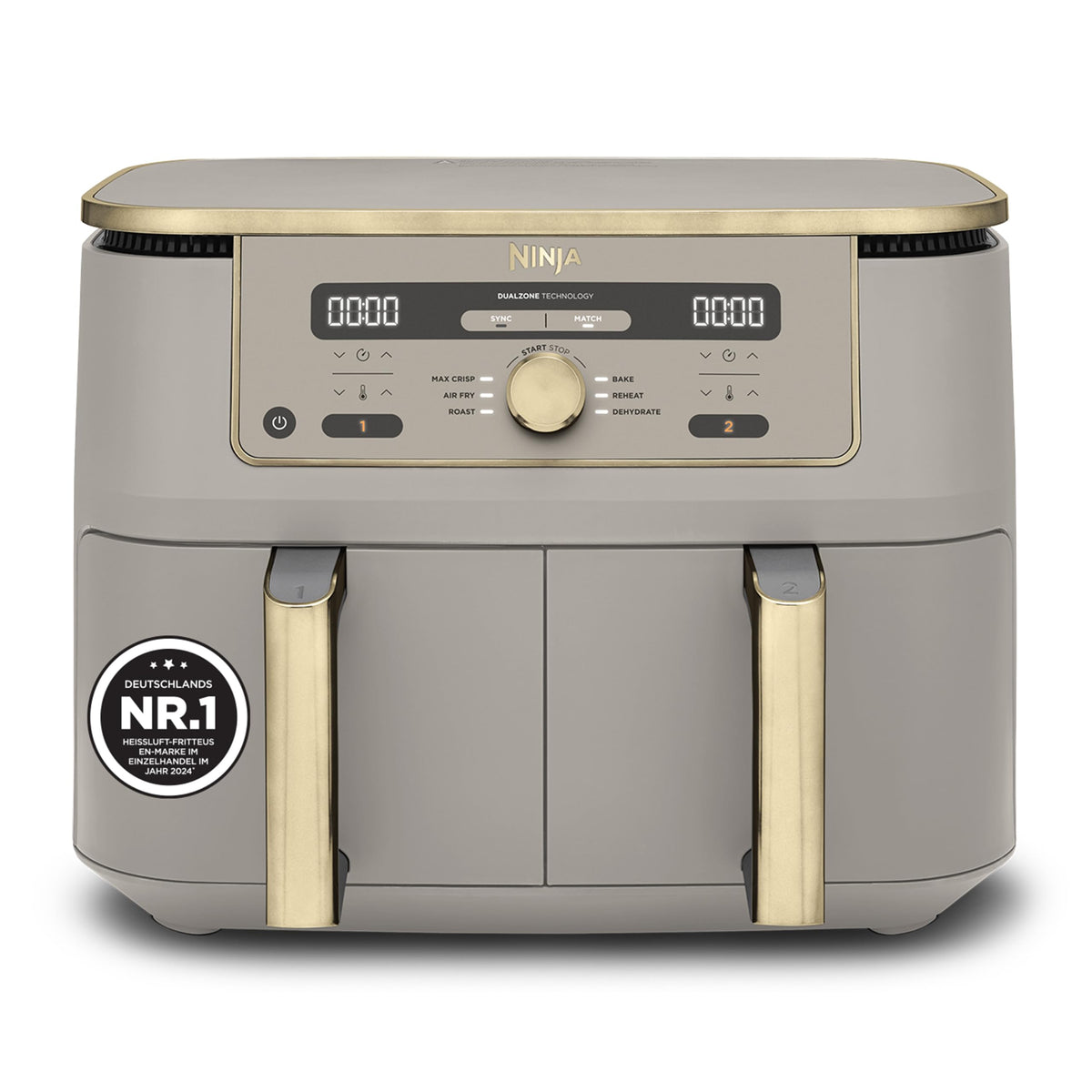 Ninja Dual Zone digitale Heißluftfritteuse, 9,5 L, 6-in-1, Stone/Gold