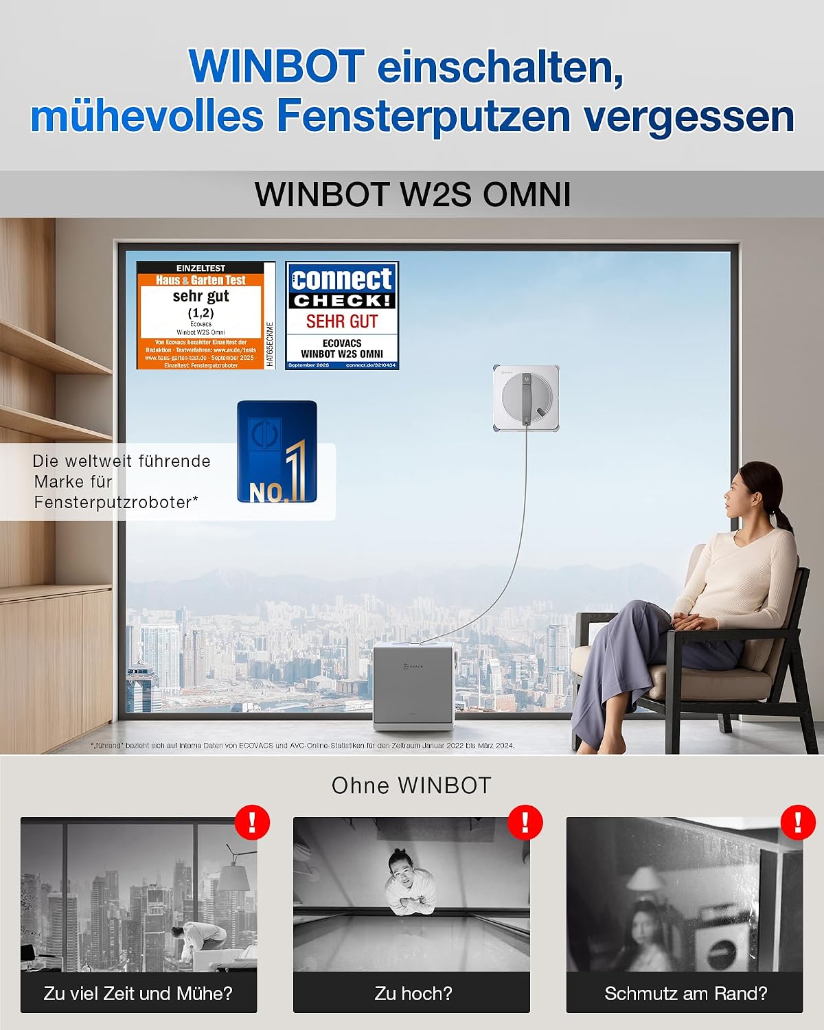 ECOVACS Winbot W2S Omni Window Cleaning Robot with Multifunctional Station