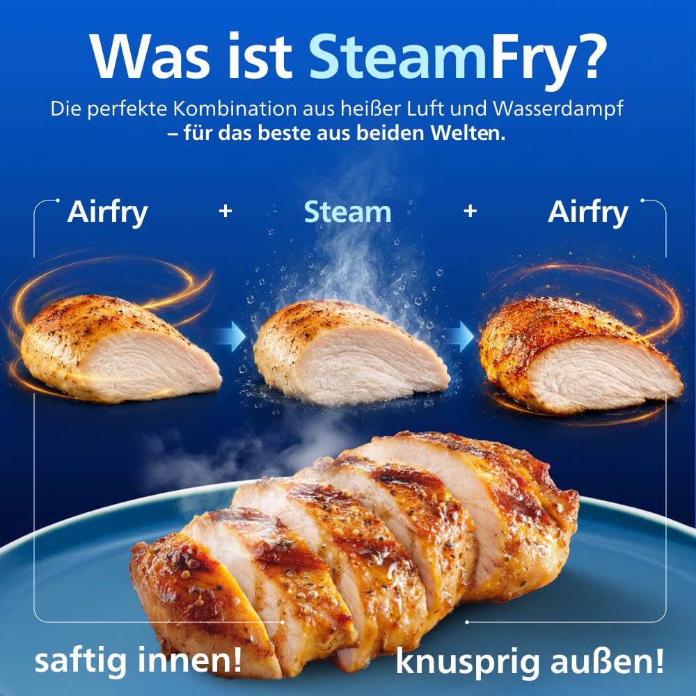 Philips Steam Airfryer 5000 Heißluftfritteuse, Schwarz, 9 L