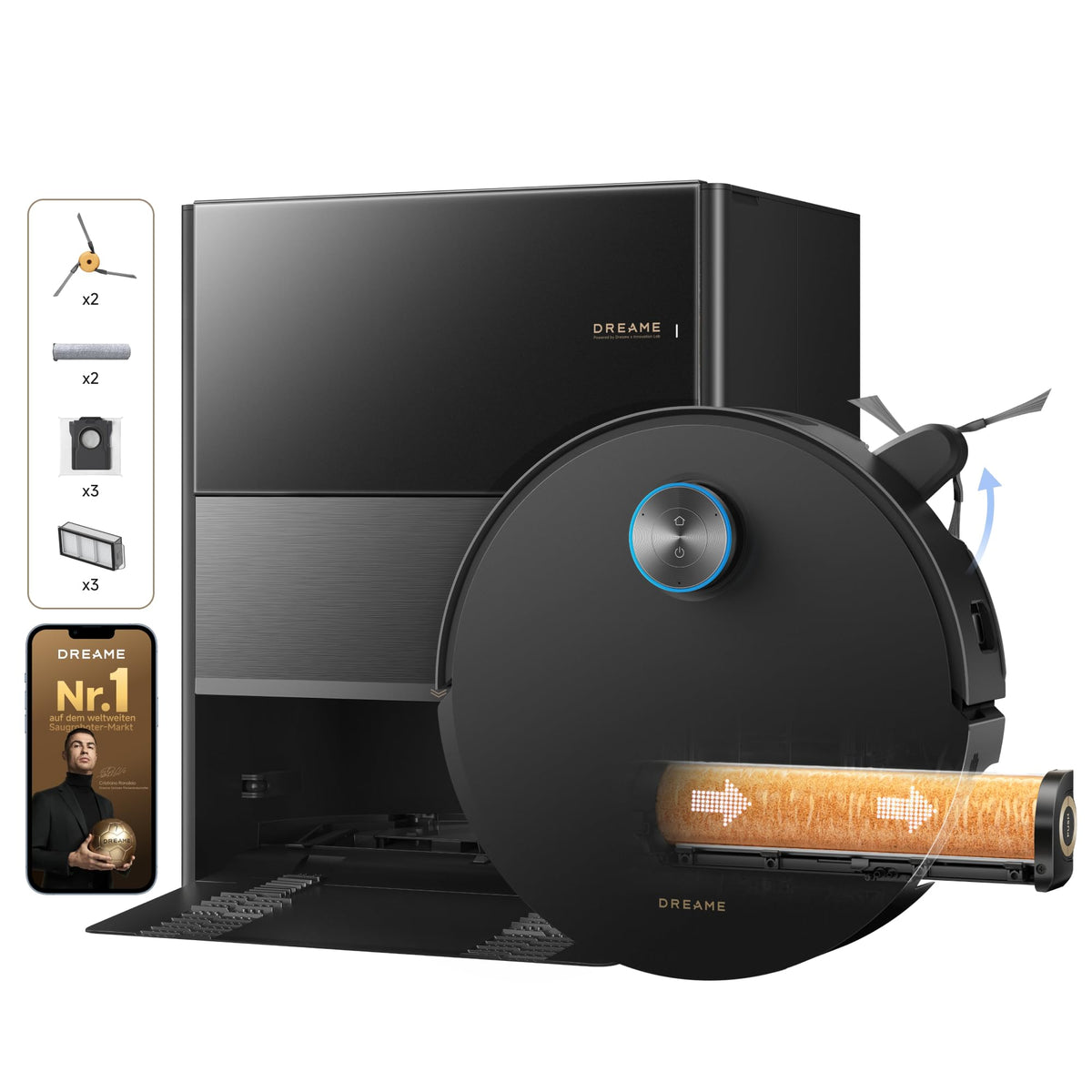 DREAME X60 Pro Ultra Complete, Robot Vacuum and Mop, Dual UltraExtend Arm, Dual AI Cameras, 10cm Obstacle Crossing, 42 000 Pa, Auto-Empty, 100°C Mop Self-Cleaning, and 100% Detangling