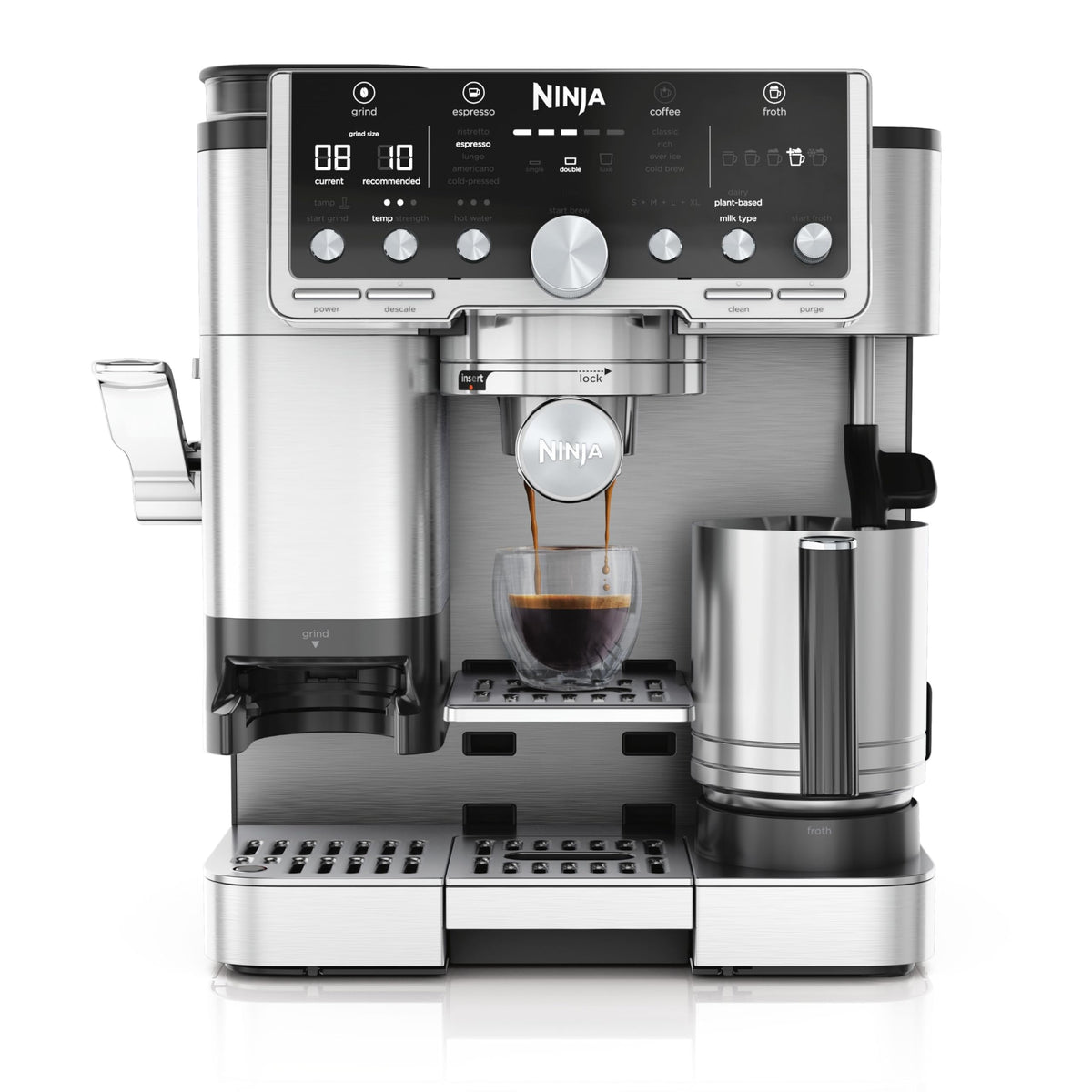 Ninja Luxe Pro 3-in-1-Kaffeemaschine mit Mahlwerk & Aufschäumer, Silber