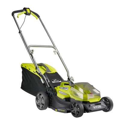 RYOBI 18 V ONE+ Akku-Rasenmäher RY18LMX37A-150, 37 cm Schnittbreite, bürstenloser Motor, inkl. 1 x 5,0Ah Akku & Ladegerät, für Rasenflächen bis 350 m²