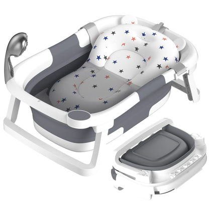 Rabb 1st Baby Badewanne Faltbare, Baby Bathtub Babywanne Faltbar Babybadewanne Tragbare Wanne für Neugeborene Kleinkinder mit Rutschfester Matte und Abflussloch (Kein Thermometer) (Grau)