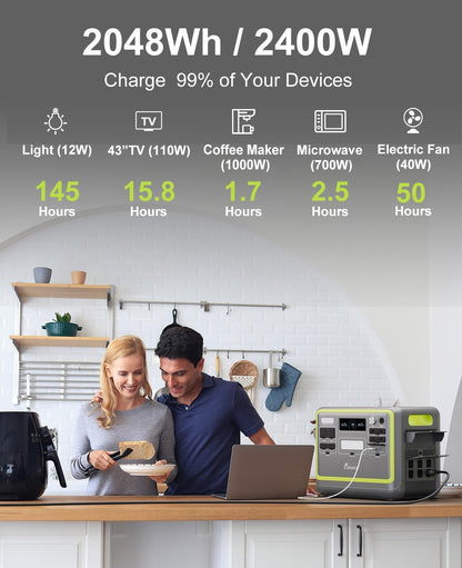 FOSSiBOT F2400 Powerstation mit 200W Solarpanel faltbar, Solargenerator 2048Wh LiFePO4 Batterie 230V 2400W 3AC Ausgängen, USV‑Funktion <10 ms Mobile Stromerzeuger für Camping/Reise/Zuhause/Notfall