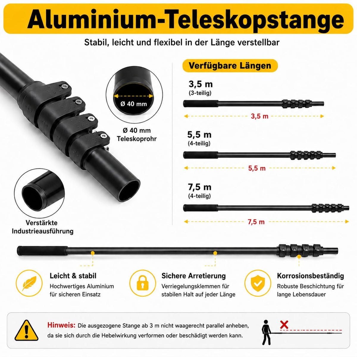 Professionelle Solar Reinigungsbürste Teleskop,Doppelrotationskopf,65cm/25.59in Arbeitsbreite,7.5m Teleskopstange, wasserdicht&energiesparend,für pv anlage reinigung,solaranlage, Versand aus De