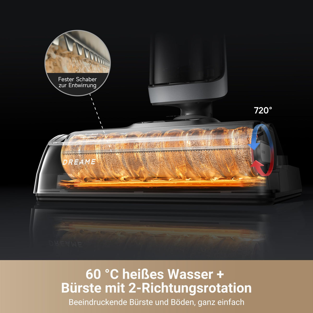 dreame H14 Pro Nass- und Trockensauger, 180° Lie-Flat, 60 °C Bürstenpflege, 5-min Trocknung, automatische Lösungsmittelverteilung, App-Steuerung, Doppelrotationsbürste, 18 kPa Saugkraft, Doppelkante