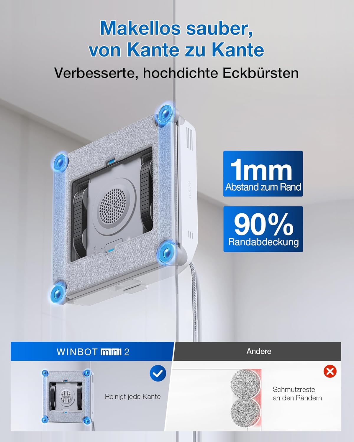 ECOVACS Winbot Mini 2 Window Cleaning Robot with Corner Brushes