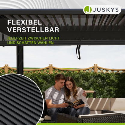 Juskys Lamellendach Tahiti 3x4 m inkl. Seitenwand 4 m
