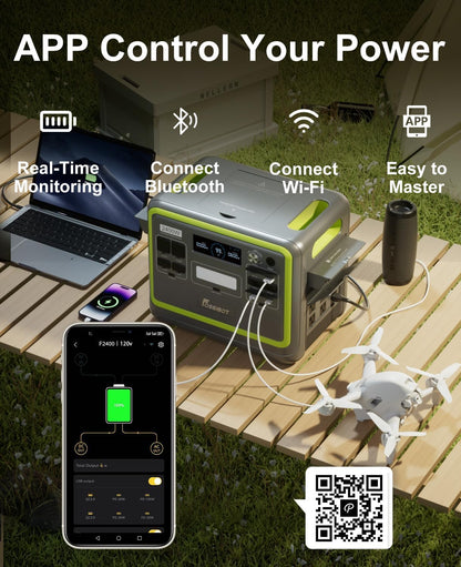 FOSSiBOT F2400 Powerstation mit 200W Solarpanel faltbar, Solargenerator 2048Wh LiFePO4 Batterie 230V 2400W 3AC Ausgängen, USV‑Funktion <10 ms Mobile Stromerzeuger für Camping/Reise/Zuhause/Notfall