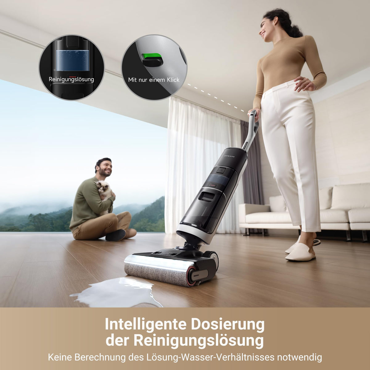 dreame H14 Pro Nass- und Trockensauger, 180° Lie-Flat, 60 °C Bürstenpflege, 5-min Trocknung, automatische Lösungsmittelverteilung, App-Steuerung, Doppelrotationsbürste, 18 kPa Saugkraft, Doppelkante