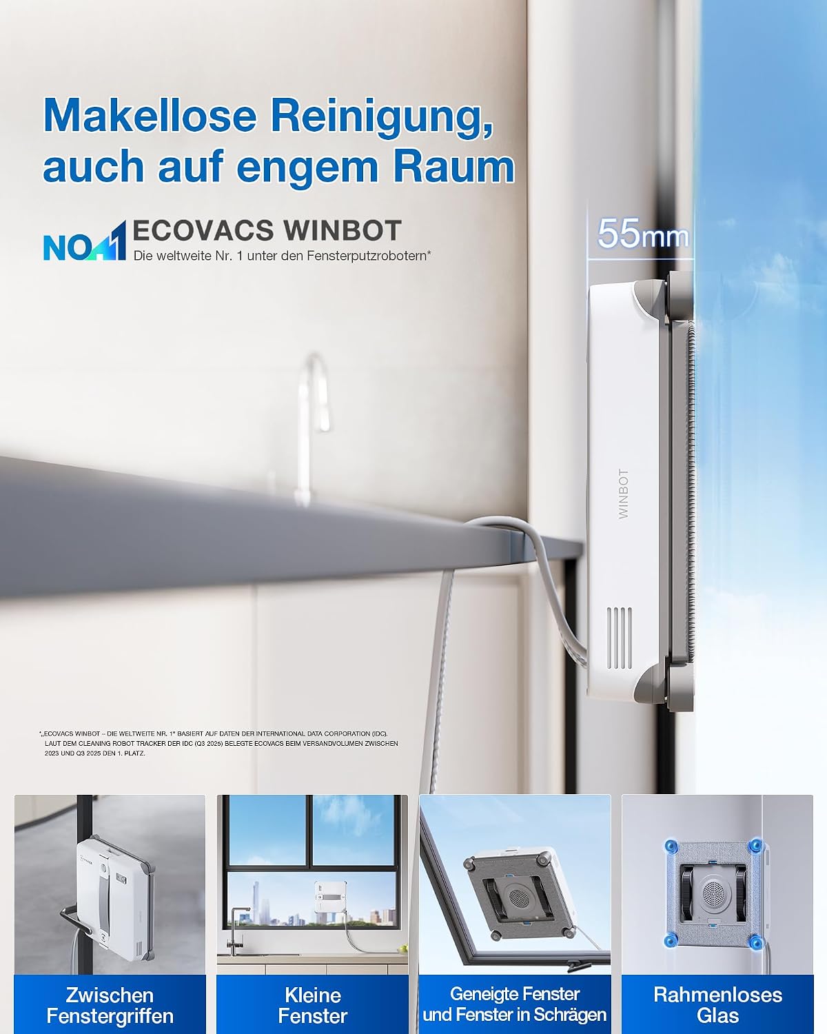 ECOVACS Winbot Mini 2 Window Cleaning Robot with Corner Brushes