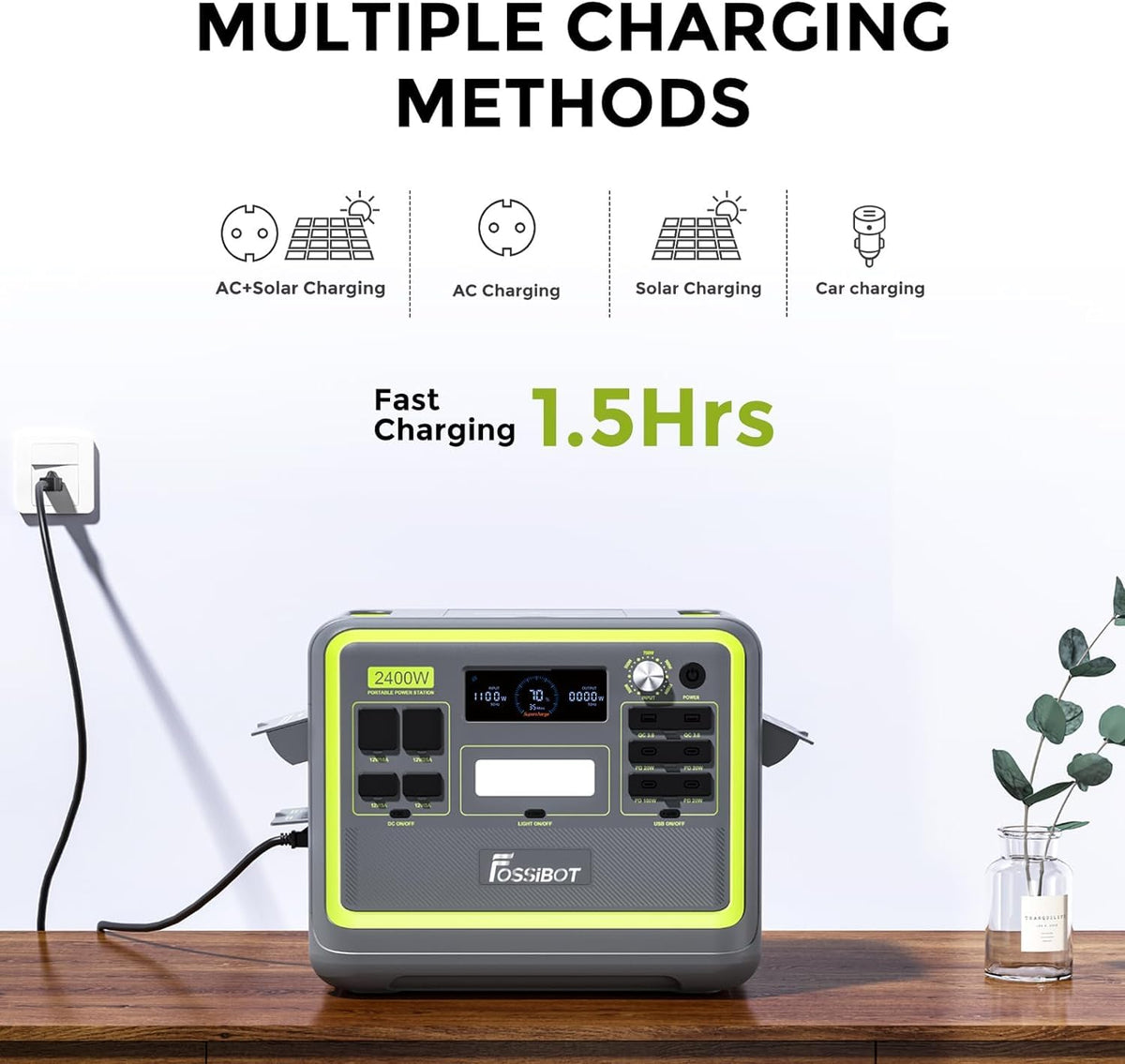 FOSSiBOT F2400 Tragbare Powerstation 2048Wh/640000mAh LiFePO4, 3x230V AC Outputs 2400W (4800W Peak) Solargenerator, Portable Power Stationen Stromspeicher, Outdoor Reisen und Camping im Wohnmobil