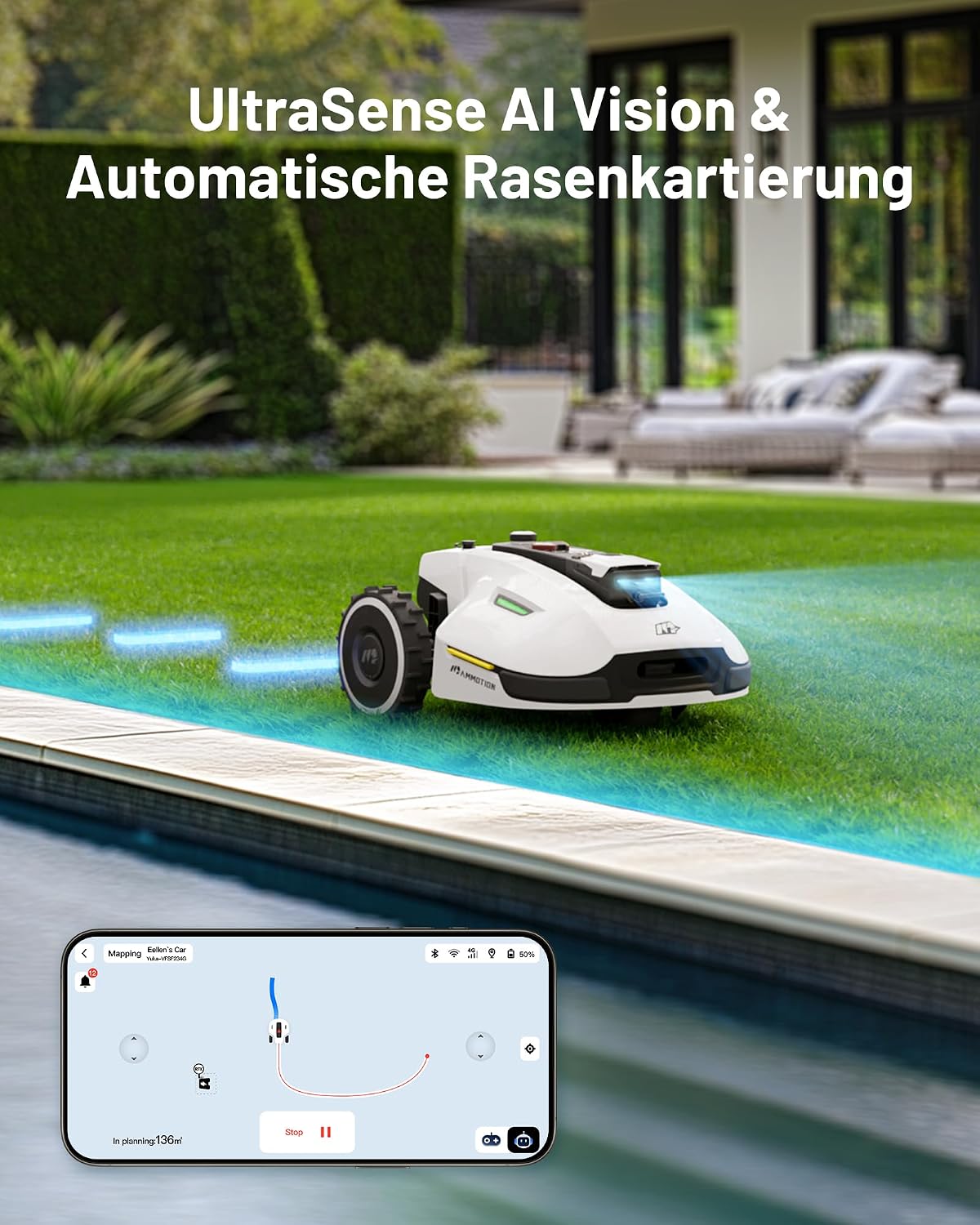 MAMMOTION YUKA 2000 Robotic Lawnmower without Boundary Cable, Max. 2400 m²