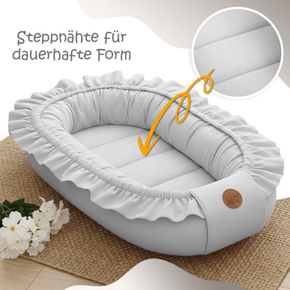 Babynest babynestchen neugeborene 90 x 50 cm baby nestchen tragbar nest für bett kinder kuschelnest coccon für jungen und mädchen gräulich