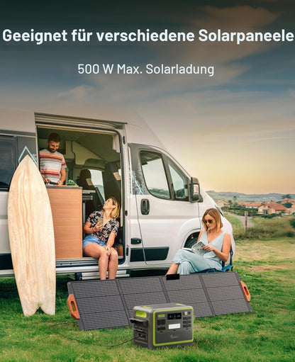 FOSSiBOT F2400 Powerstation mit 200W Solarpanel faltbar, Solargenerator 2048Wh LiFePO4 Batterie 230V 2400W 3AC Ausgängen, USV‑Funktion <10 ms Mobile Stromerzeuger für Camping/Reise/Zuhause/Notfall