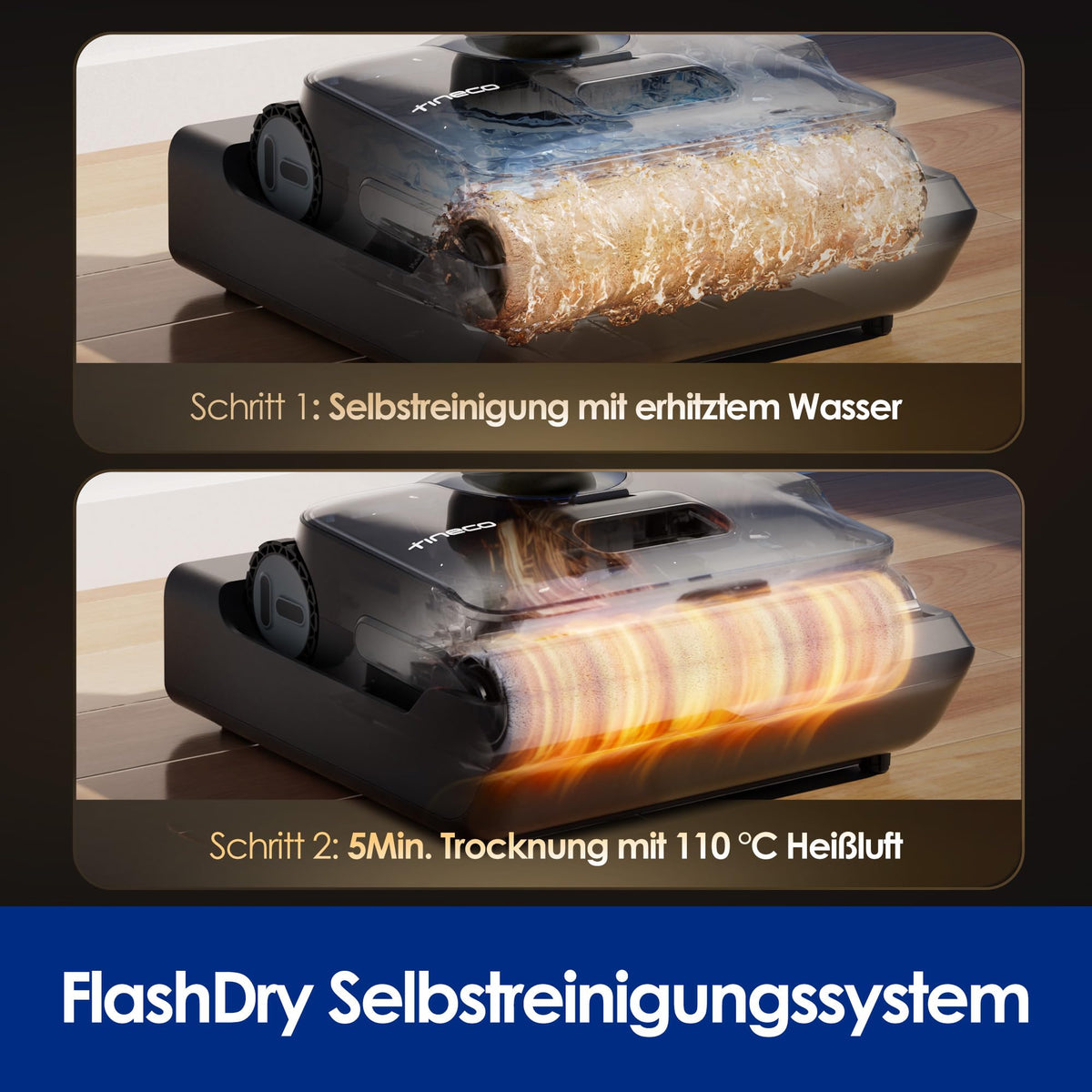 Tineco Floor ONE S7 Stretch Turbo Akku-Nass-Trockensauger, 65 Minuten Laufzeit, 85°C Schnell-Trocknung mit Selbstreinigung, ReverseScrub für hartnäckige Flecken
