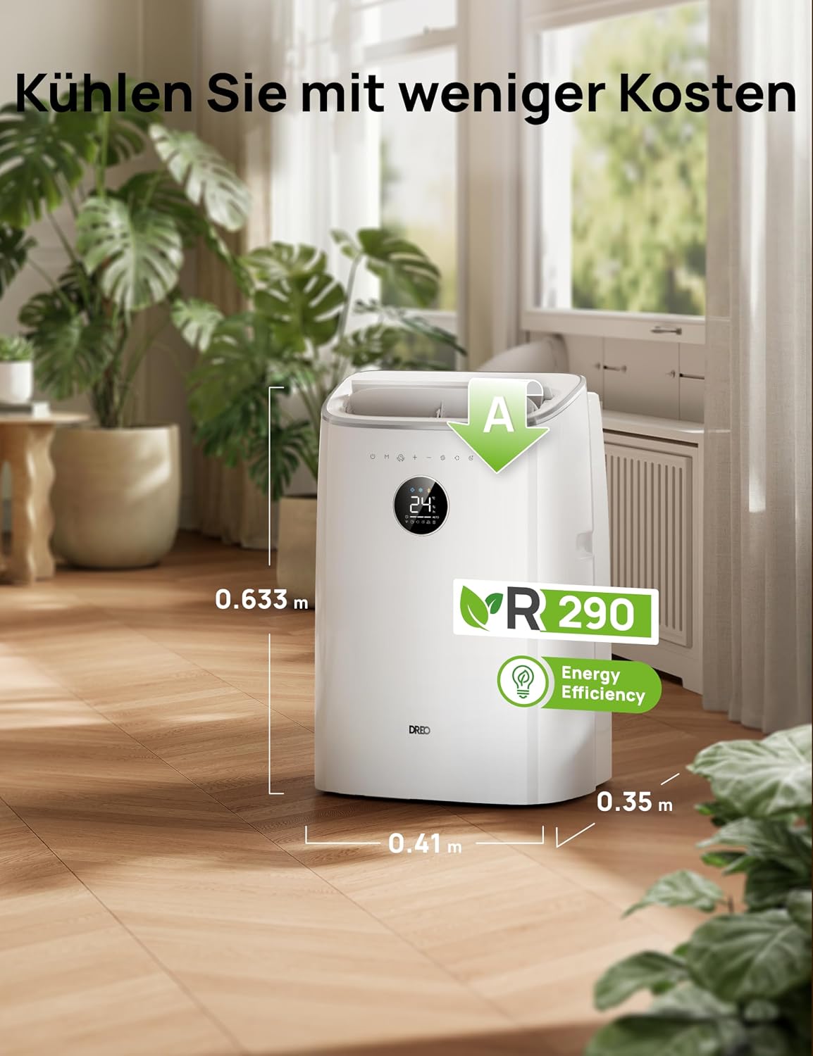 DREO Mobile Air Conditioner, 7,500 BTU Mobile Air Conditioner for Bedroom & Office, 3-in-1 Cooling/Ventilation/Dehumidification, App/Voice Control/Remote Control, Drainage-Free, Window Set, 2.5L/h