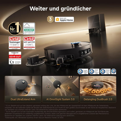 DREAME X60 Pro Ultra Complete, Robot Vacuum and Mop, Dual UltraExtend Arm, Dual AI Cameras, 10cm Obstacle Crossing, 42 000 Pa, Auto-Empty, 100°C Mop Self-Cleaning, and 100% Detangling