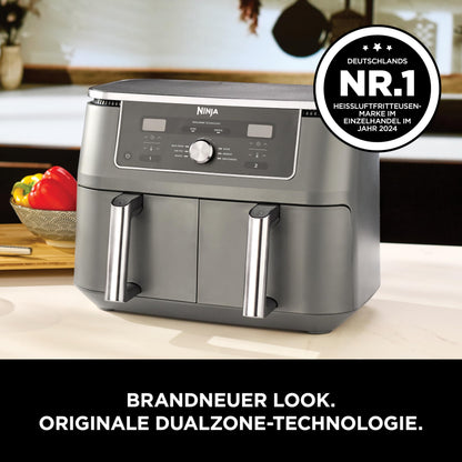Ninja Dual Zone digitale Heißluftfritteuse, 9,5 L, 6-in-1, Metallic Grau