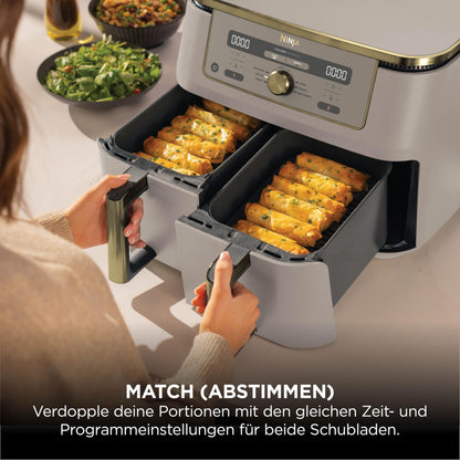 Ninja Dual Zone digitale Heißluftfritteuse, 9,5 L, 6-in-1, Stone/Gold
