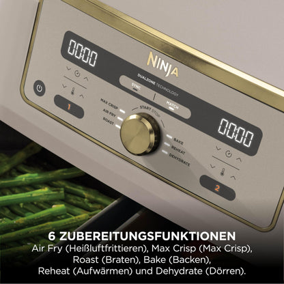 Ninja Dual Zone digitale Heißluftfritteuse, 9,5 L, 6-in-1, Stone/Gold