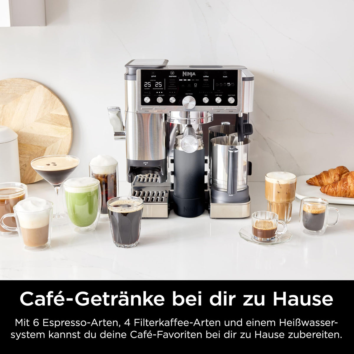 Ninja Luxe Pro 3-in-1-Kaffeemaschine mit Mahlwerk & Aufschäumer, Silber