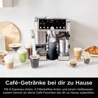 Ninja Luxe Pro 3-in-1-Kaffeemaschine mit Mahlwerk & Aufschäumer, Silber