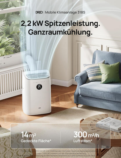 DREO Mobile Air Conditioner, 7,500 BTU Mobile Air Conditioner for Bedroom & Office, 3-in-1 Cooling/Ventilation/Dehumidification, App/Voice Control/Remote Control, Drainage-Free, Window Set, 2.5L/h