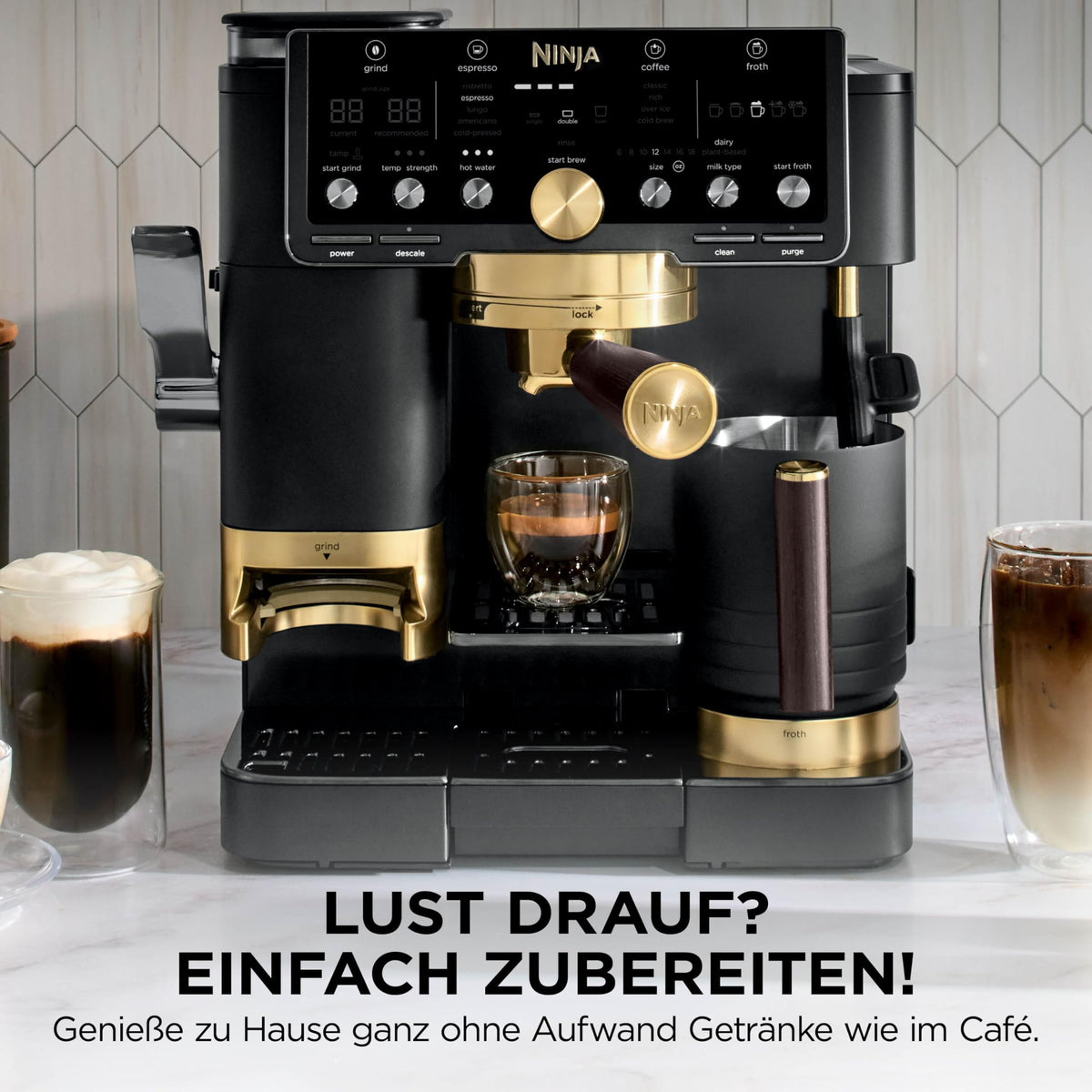 Ninja Luxe Café Pro David Beckham 3-in-1-Kaffeemaschine Schwarz und Gold
