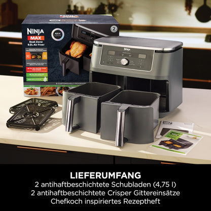 Ninja Dual Zone digitale Heißluftfritteuse, 9,5 L, 6-in-1, Metallic Grau