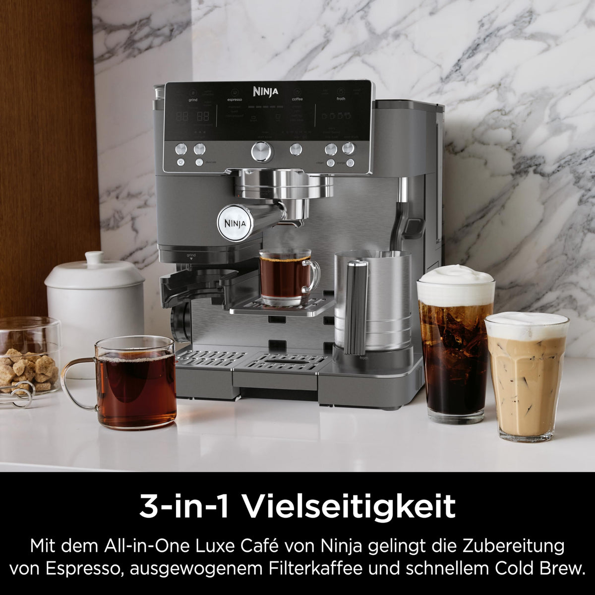Ninja Luxe Premier 3-in-1 Kaffeemaschine, Espresso & Cold Brew, Grau-Metall