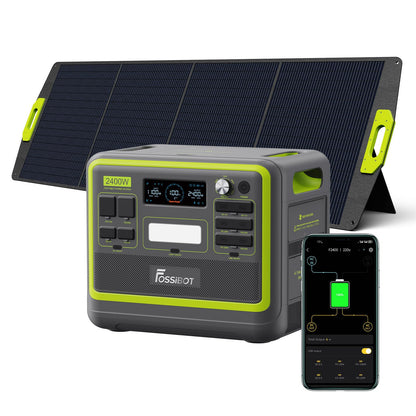 FOSSiBOT F2400 Powerstation mit 200W Solarpanel faltbar, Solargenerator 2048Wh LiFePO4 Batterie 230V 2400W 3AC Ausgängen, USV‑Funktion <10 ms Mobile Stromerzeuger für Camping/Reise/Zuhause/Notfall
