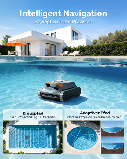 Gosvor (2026 Neu) Poolroboter Wand und Boden, Wasserlinie, Flachzone 4-in-1, Bis zu 200 Min. Laufzeit, Leichtgewicht 6,9 KG, 3μm Ultrafeiner Filter, Poolsuager Akku für Pools bis zu 200 m², Orange