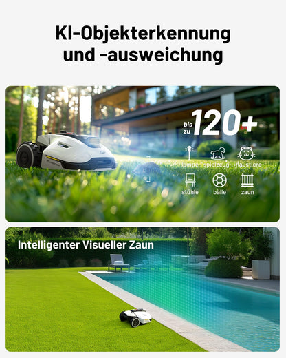 MAMMOTION YUKA 2000 Mähroboter ohne Begrenzungskabel, Max. 2400m², NetRTK+Vision, Keine RTK-Antenne, Auto-Kartierung,2000m², Intelligenter Rasenmäher Roboter mit 4G-Modul, 50% Steigung(YUKA 2000)
