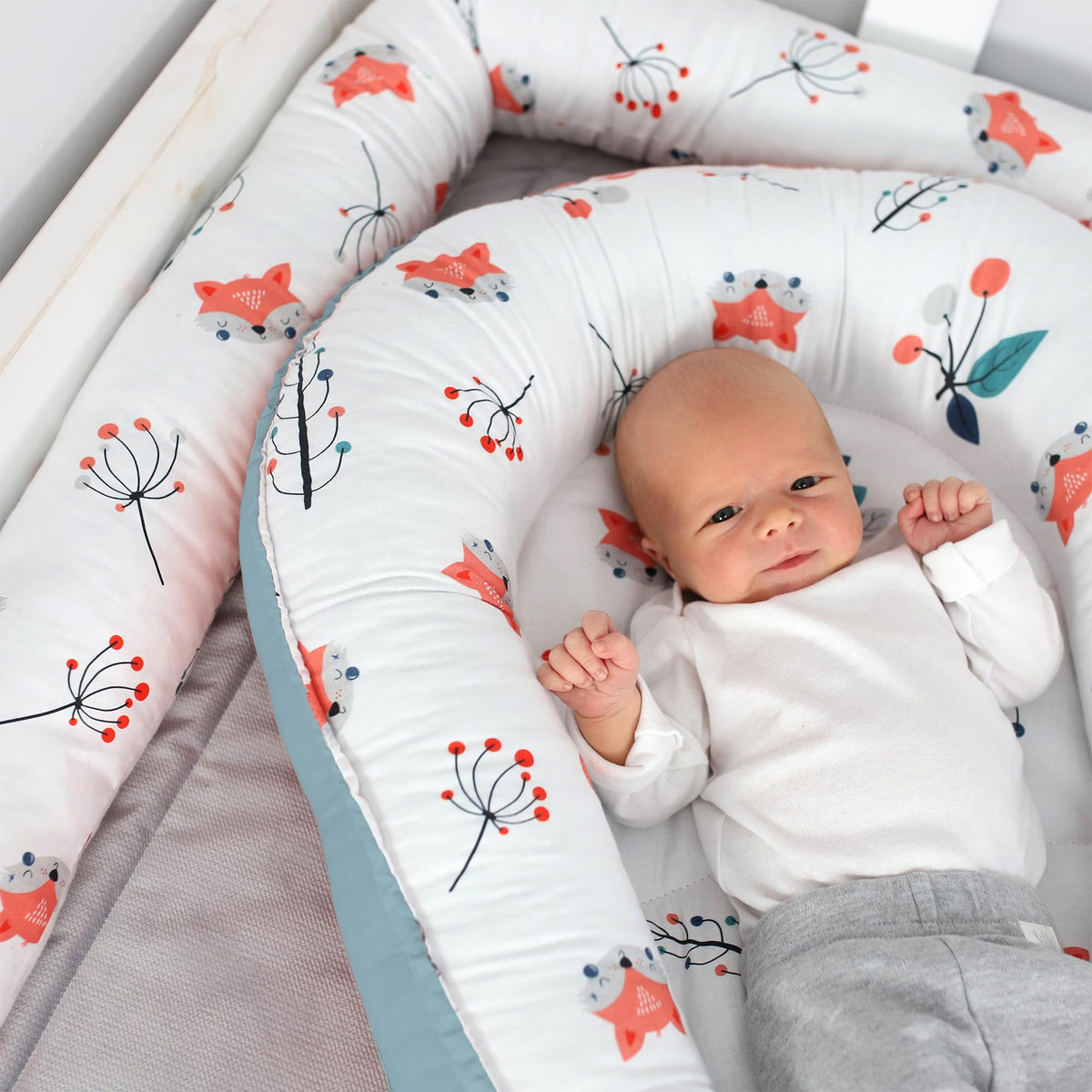 Babynest babynestchen neugeborene 90 x 50 cm baby nestchen tragbar nest für bett kinder kuschelnest coccon für jungen und mädchen fuchs salbei